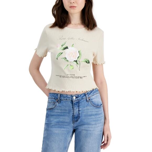 NEW Grayson Threads Crop Top Size Medium Rose Paris Floral Ruffle Scalloped NWT - Picture 1 of 6